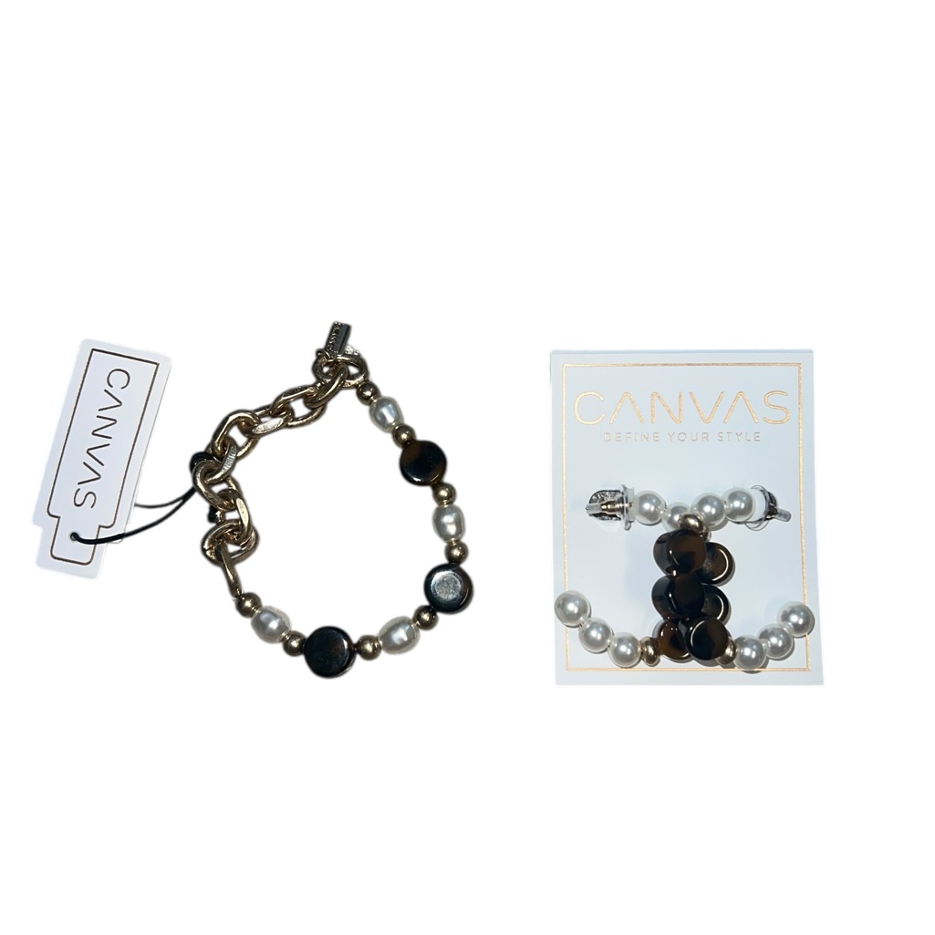 Canvas Loraine Chain Bracelet W Matching Hoop Earrings Tortoise Shell